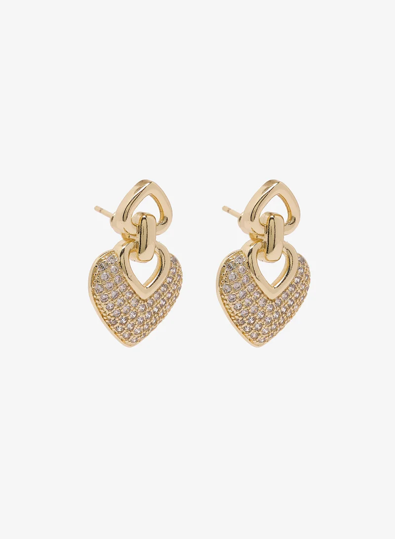 ELLA Gold Accent Rhinestone Detailed Heart Shaped Earrings